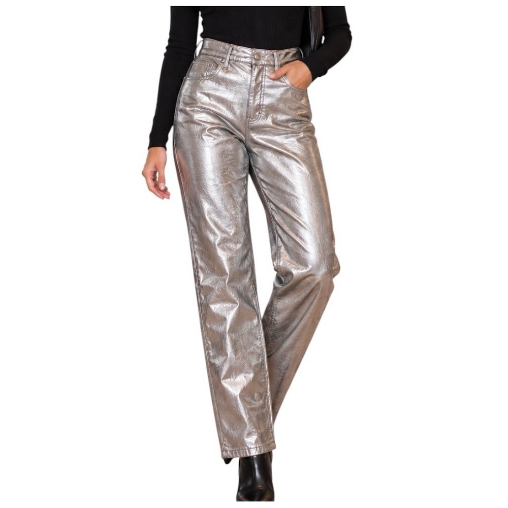 Abercrombie & Fitch Curve Love 90s Straight Silver Metallic Pants Size 4 NWT